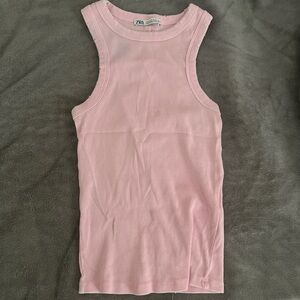 zara light pink high neck tank top